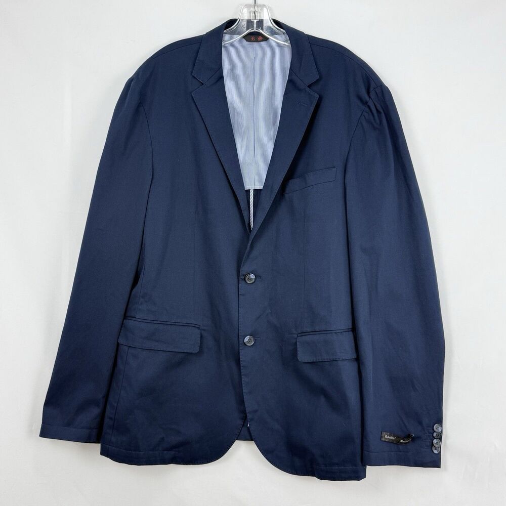 Rockin Sartorial Men’s Navy Blue Blazer Sport Coat 44L Striped Lining